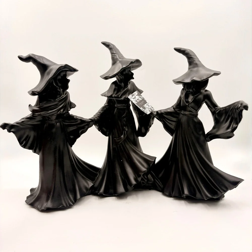 Tahari Home Halloween LARGE 3 Witches Holding Hands Figurine Matte Black NEW